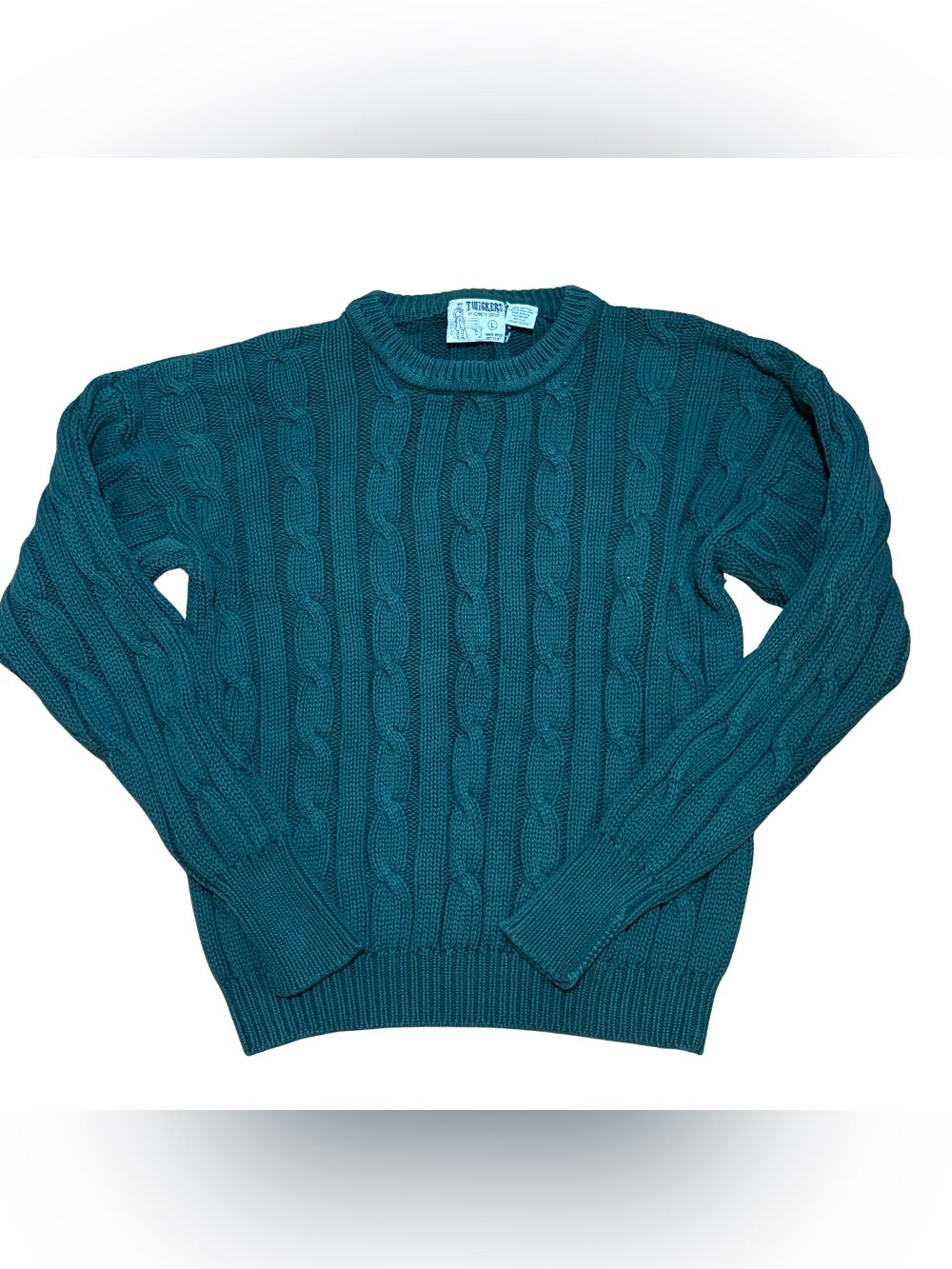 Vintage Twickers Kenneth Gordon Cable Knit Sweater Mens L Green 100% Cotton